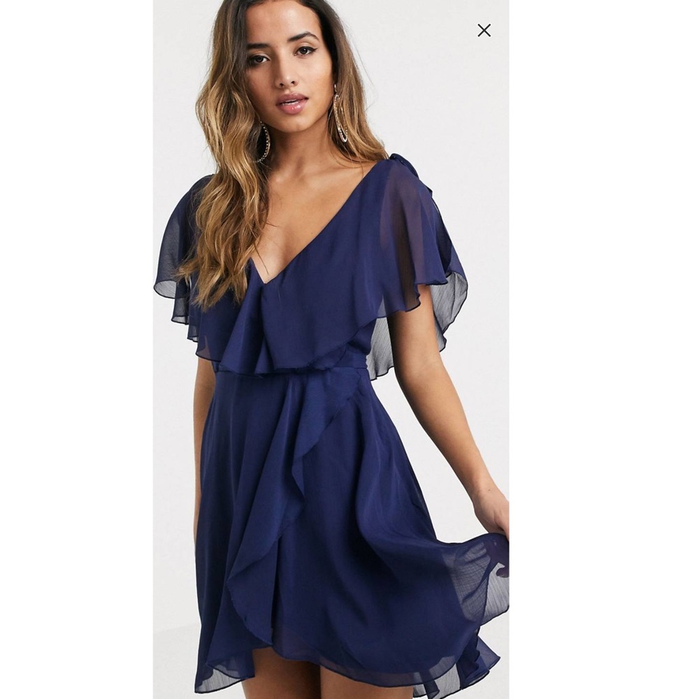 ASOS navy mini split sleeve cape back dress